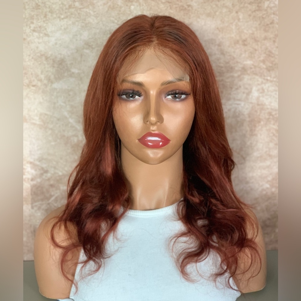 Human Hair Copper Red Bodywave Lace Closure Wig